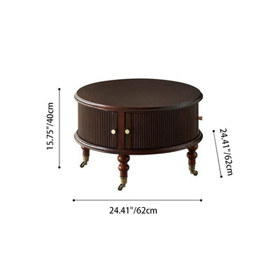 Traditional French Round Solid Wood Multi-Layer Plate Glass Coffee Table 2-Tier For Living Room