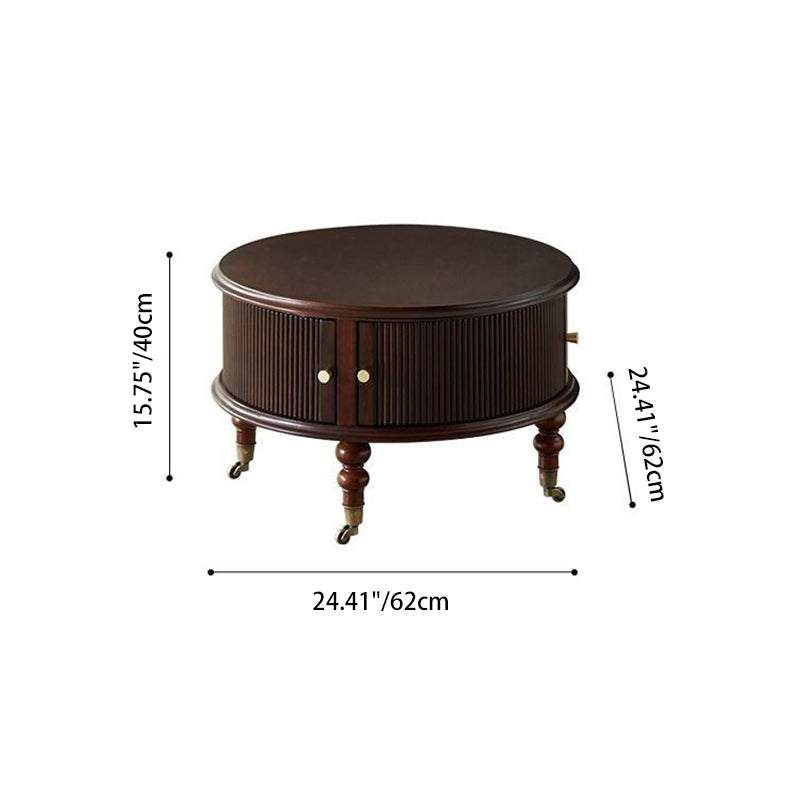 Traditional French Round Solid Wood Multi-Layer Plate Glass Coffee Table 2-Tier For Living Room
