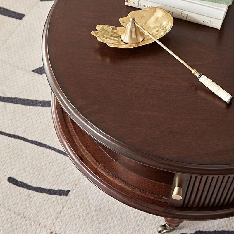 Traditional French Round Solid Wood Multi-Layer Plate Glass Coffee Table 2-Tier For Living Room