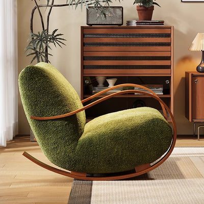 Contemporary Scandinavian Curved Rectangular Velvet Carbon Steel Rocking Accent Chair Backrest Armrest For Living Room