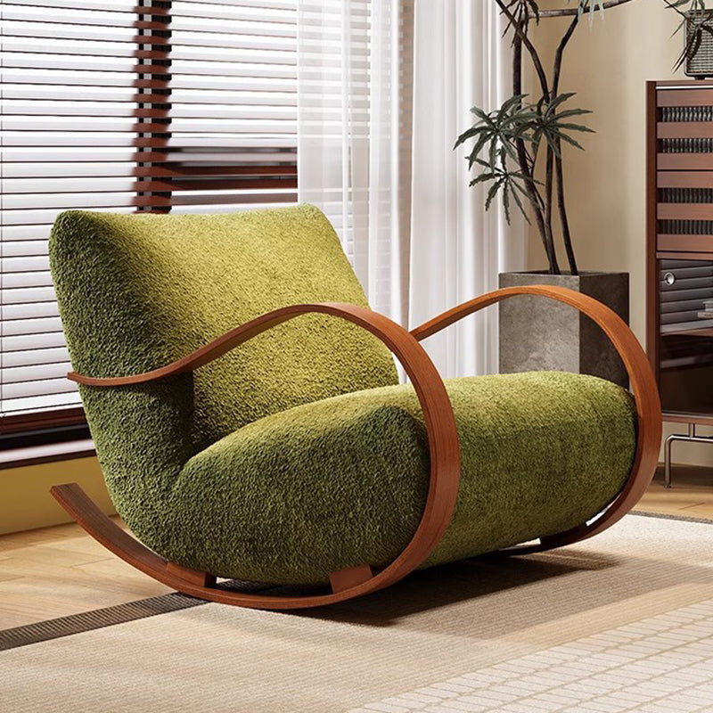 Contemporary Scandinavian Curved Rectangular Velvet Carbon Steel Rocking Accent Chair Backrest Armrest For Living Room