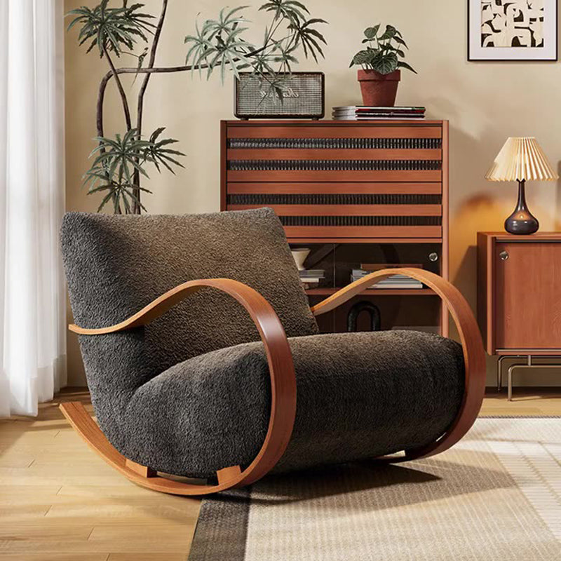 Contemporary Scandinavian Curved Rectangular Velvet Carbon Steel Rocking Accent Chair Backrest Armrest For Living Room