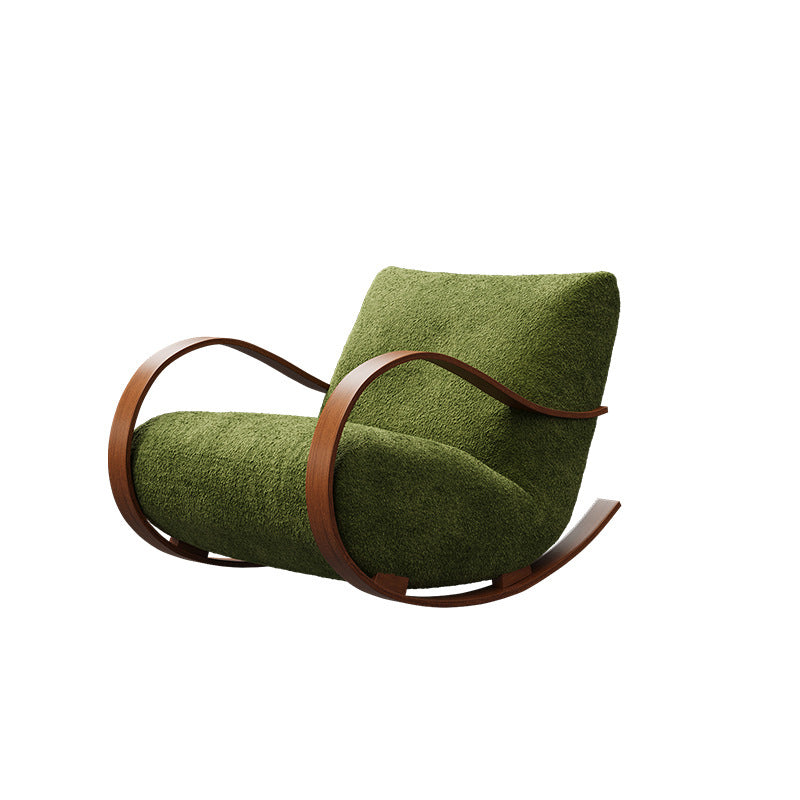 Contemporary Scandinavian Curved Rectangular Velvet Carbon Steel Rocking Accent Chair Backrest Armrest For Living Room