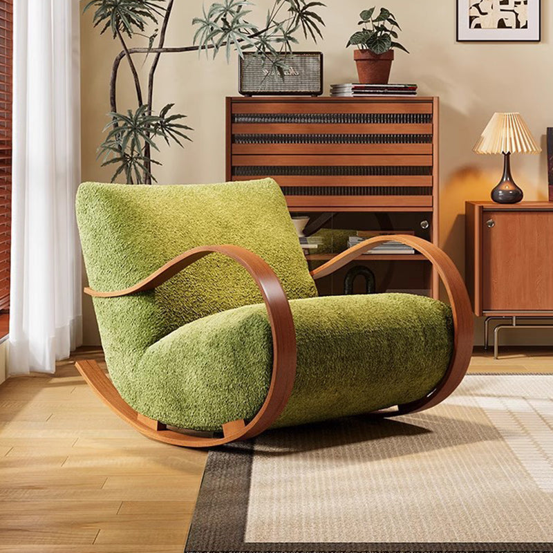 Contemporary Scandinavian Curved Rectangular Velvet Carbon Steel Rocking Accent Chair Backrest Armrest For Living Room