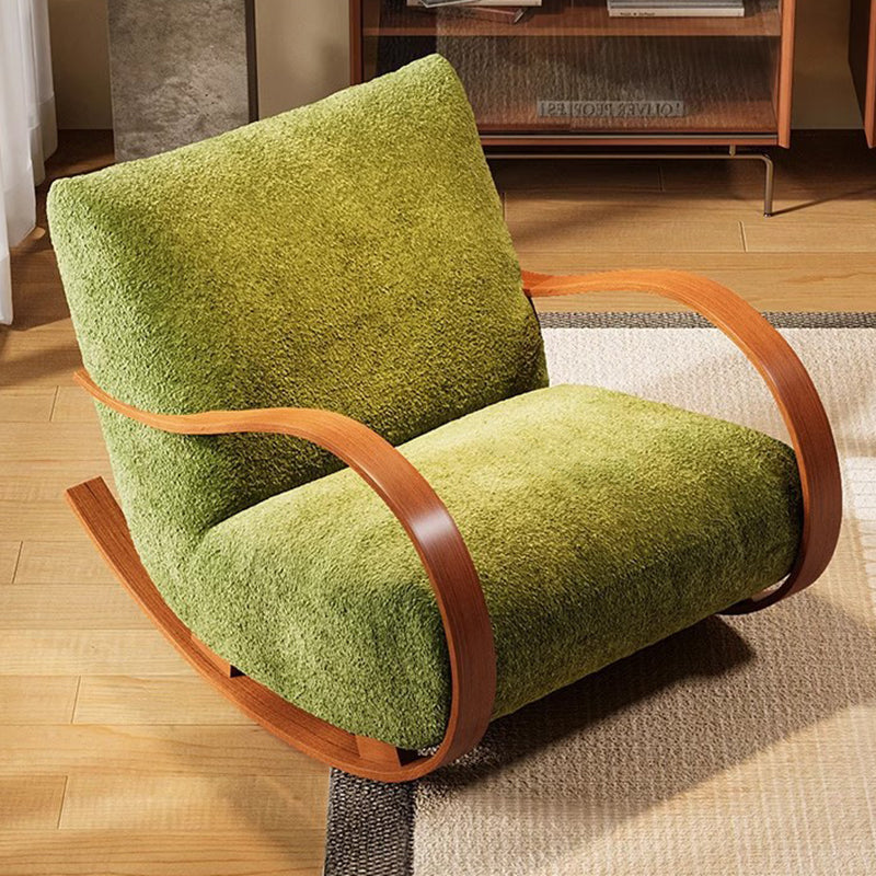 Contemporary Scandinavian Curved Rectangular Velvet Carbon Steel Rocking Accent Chair Backrest Armrest For Living Room