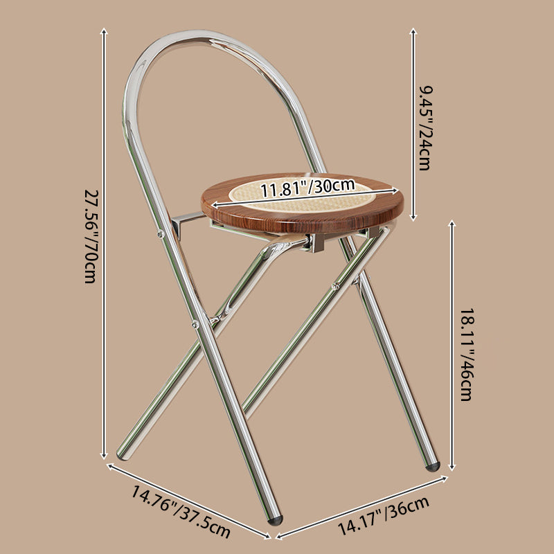 Modern Minimalist Round Foldable Medium Density Fiberboard Rattan Steel Dining Chair Backrest Armless For Dining Room