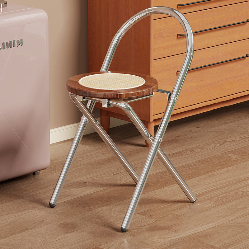 Modern Minimalist Round Foldable Medium Density Fiberboard Rattan Steel Dining Chair Backrest Armless For Dining Room