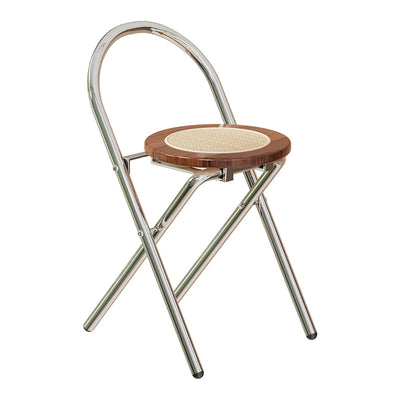 Modern Minimalist Round Foldable Medium Density Fiberboard Rattan Steel Dining Chair Backrest Armless For Dining Room
