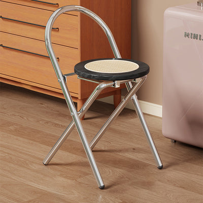 Modern Minimalist Round Foldable Medium Density Fiberboard Rattan Steel Dining Chair Backrest Armless For Dining Room