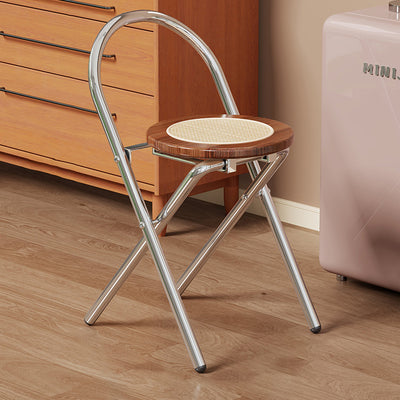 Modern Minimalist Round Foldable Medium Density Fiberboard Rattan Steel Dining Chair Backrest Armless For Dining Room