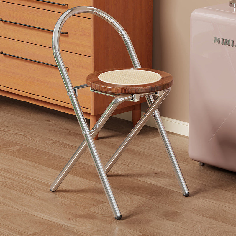 Modern Minimalist Round Foldable Medium Density Fiberboard Rattan Steel Dining Chair Backrest Armless For Dining Room