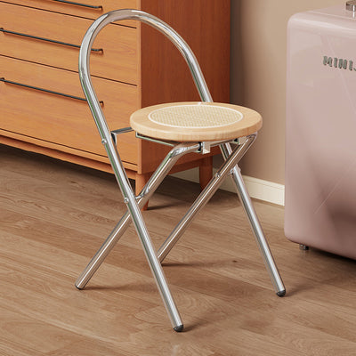 Modern Minimalist Round Foldable Medium Density Fiberboard Rattan Steel Dining Chair Backrest Armless For Dining Room