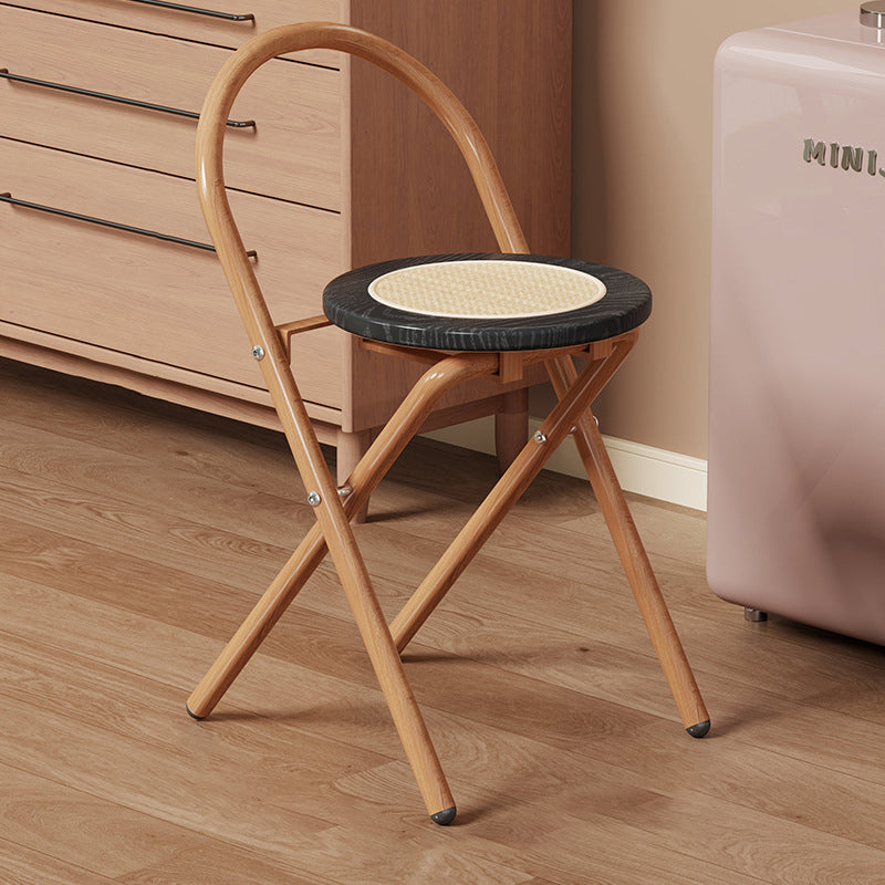 Modern Minimalist Round Foldable Medium Density Fiberboard Rattan Steel Dining Chair Backrest Armless For Dining Room