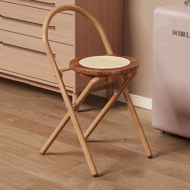 Modern Minimalist Round Foldable Medium Density Fiberboard Rattan Steel Dining Chair Backrest Armless For Dining Room