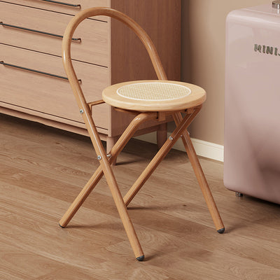Modern Minimalist Round Foldable Medium Density Fiberboard Rattan Steel Dining Chair Backrest Armless For Dining Room