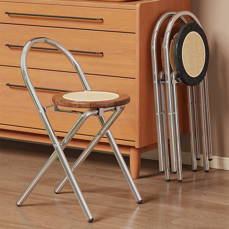 Modern Minimalist Round Foldable Medium Density Fiberboard Rattan Steel Dining Chair Backrest Armless For Dining Room