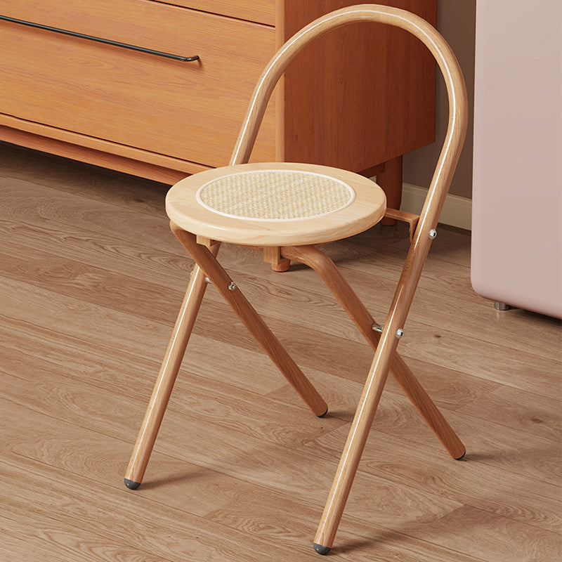 Modern Minimalist Round Foldable Medium Density Fiberboard Rattan Steel Dining Chair Backrest Armless For Dining Room