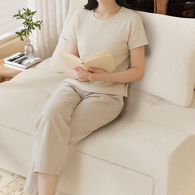 Modern Minimalist Rectangular Lambswool Solid Wood Carbon Steel Accent Chair Backrest Armless For Living Room