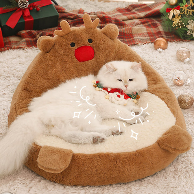 Contemporary Creative Christmas Reindeer-Shaped Cashmere Pet Accent Chair Backrest Armless For Living Room