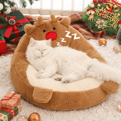 Contemporary Creative Christmas Reindeer-Shaped Cashmere Pet Accent Chair Backrest Armless For Living Room