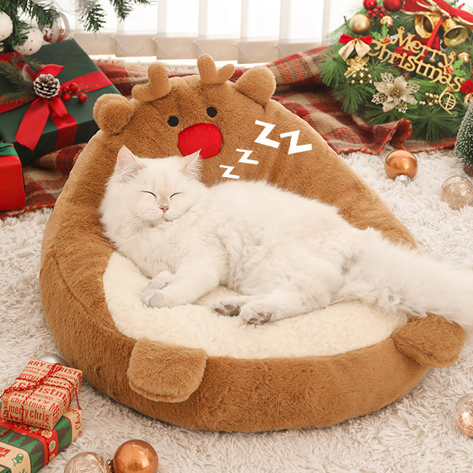 Contemporary Creative Christmas Reindeer-Shaped Cashmere Pet Accent Chair Backrest Armless For Living Room