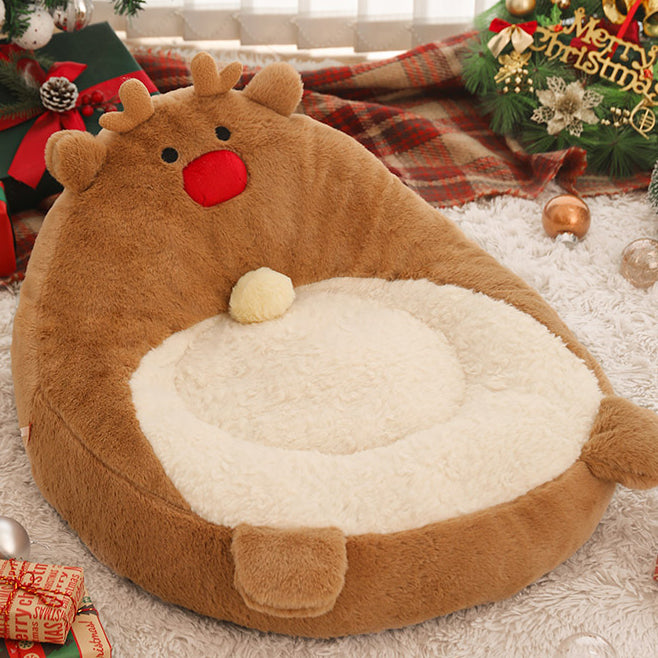 Contemporary Creative Christmas Reindeer-Shaped Cashmere Pet Accent Chair Backrest Armless For Living Room