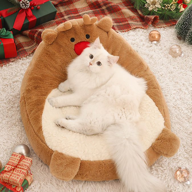 Contemporary Creative Christmas Reindeer-Shaped Cashmere Pet Accent Chair Backrest Armless For Living Room