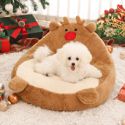 Contemporary Creative Christmas Reindeer-Shaped Cashmere Pet Accent Chair Backrest Armless For Living Room