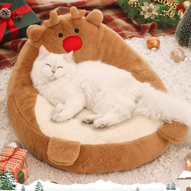Contemporary Creative Christmas Reindeer-Shaped Cashmere Pet Accent Chair Backrest Armless For Living Room