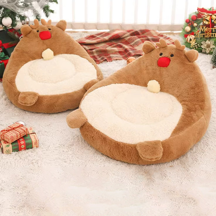 Contemporary Creative Christmas Reindeer-Shaped Cashmere Pet Accent Chair Backrest Armless For Living Room