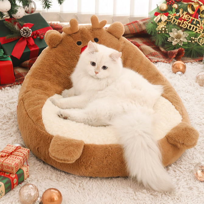 Contemporary Creative Christmas Reindeer-Shaped Cashmere Pet Accent Chair Backrest Armless For Living Room
