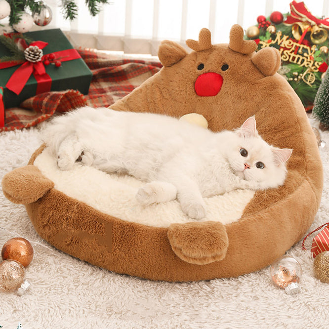 Contemporary Creative Christmas Reindeer-Shaped Cashmere Pet Accent Chair Backrest Armless For Living Room