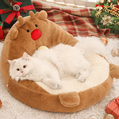 Contemporary Creative Christmas Reindeer-Shaped Cashmere Pet Accent Chair Backrest Armless For Living Room