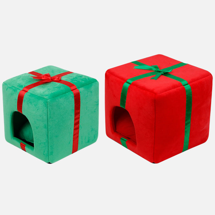 Conception contemporaine créative de boîte cadeau pour sapin de Noël, cristal, velours, fauteuil d’appoint pour animal de compagnie, dossier, sans accoudoirs, pour salon 