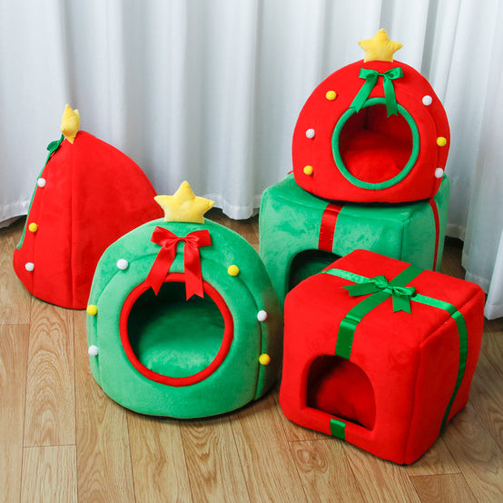 Conception contemporaine créative de boîte cadeau pour sapin de Noël, cristal, velours, fauteuil d’appoint pour animal de compagnie, dossier, sans accoudoirs, pour salon 