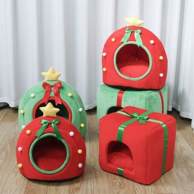 Contemporary Creative Christmas Tree Gift Box Design Crystal Velvet Pet Accent Chair Backrest Armless For Living Room