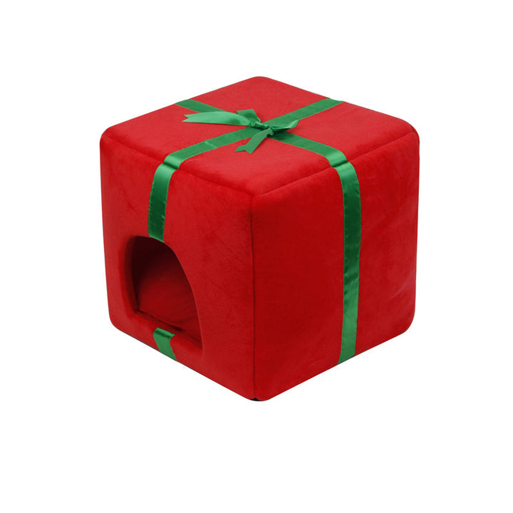 Conception contemporaine créative de boîte cadeau pour sapin de Noël, cristal, velours, fauteuil d’appoint pour animal de compagnie, dossier, sans accoudoirs, pour salon 