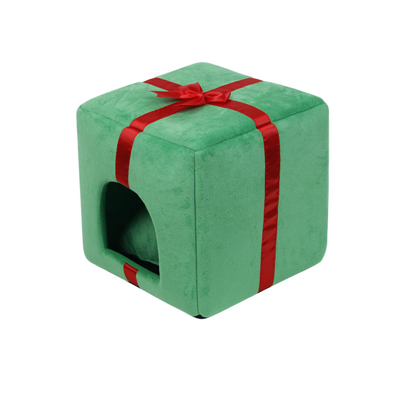 Conception contemporaine créative de boîte cadeau pour sapin de Noël, cristal, velours, fauteuil d’appoint pour animal de compagnie, dossier, sans accoudoirs, pour salon 