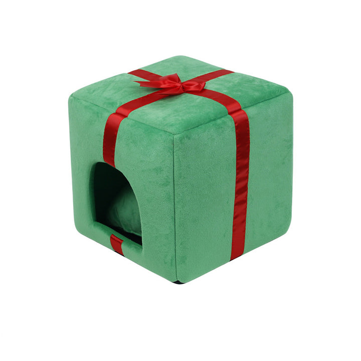 Conception contemporaine créative de boîte cadeau pour sapin de Noël, cristal, velours, fauteuil d’appoint pour animal de compagnie, dossier, sans accoudoirs, pour salon 