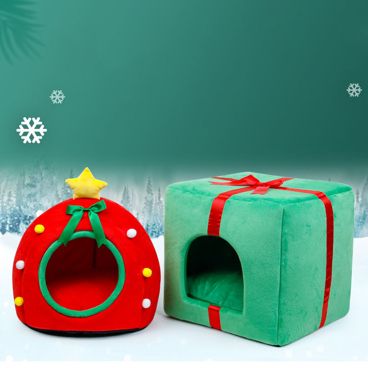 Conception contemporaine créative de boîte cadeau pour sapin de Noël, cristal, velours, fauteuil d’appoint pour animal de compagnie, dossier, sans accoudoirs, pour salon 