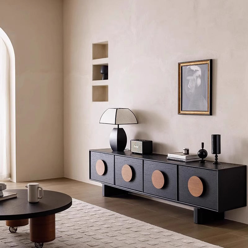 Modern Minimalist Rectangular Solid Wood TV Stand 2-Drawer For Living Room