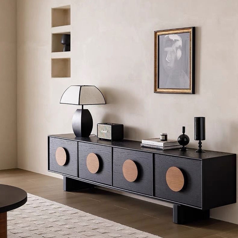 Modern Minimalist Rectangular Solid Wood TV Stand 2-Drawer For Living Room