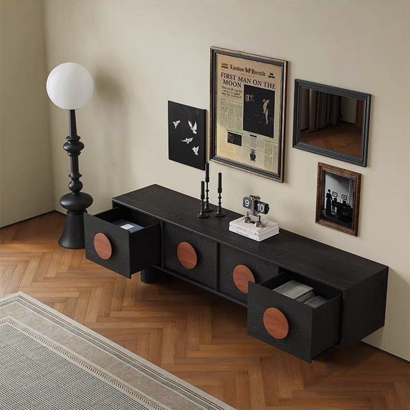 Modern Minimalist Rectangular Solid Wood TV Stand 2-Drawer For Living Room