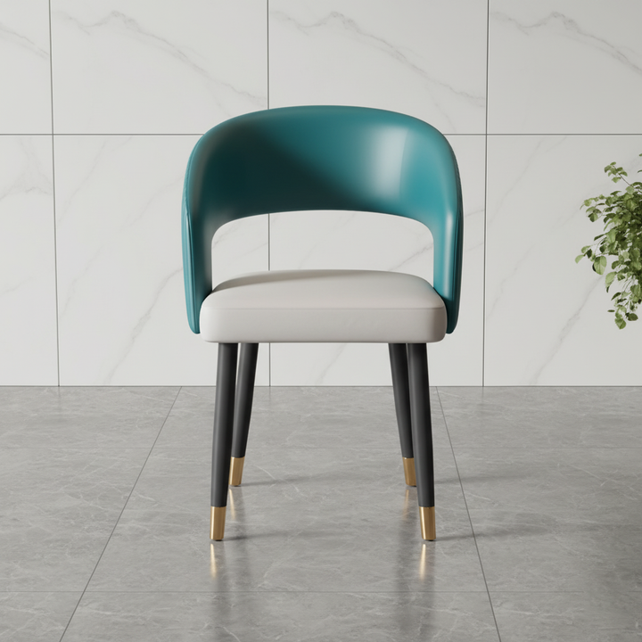 Chaise de salle à manger moderne minimaliste incurvée en cuir PU, bois massif, contreplaqué et fer, sans accoudoirs, avec dossier, pour salle à manger 