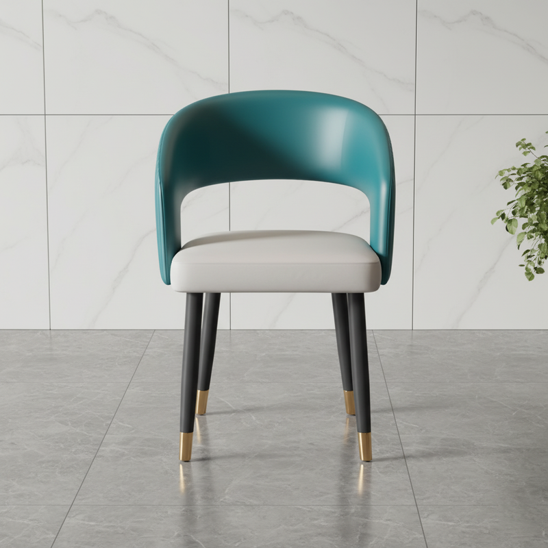 Modern Minimalist Curved PU Leather Solid Wood Plywood Iron Dining Chair Backrest Armless For Dining Room