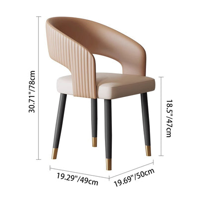 Modern Minimalist Curved PU Leather Solid Wood Plywood Iron Dining Chair Backrest Armless For Dining Room