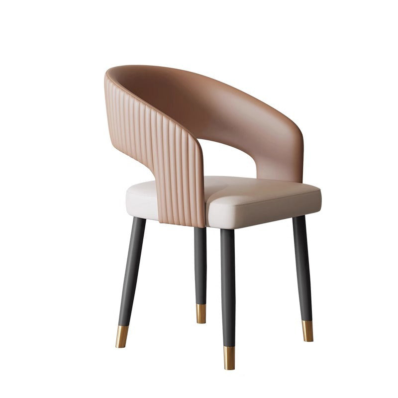 Chaise de salle à manger moderne minimaliste incurvée en cuir PU, bois massif, contreplaqué et fer, sans accoudoirs, avec dossier, pour salle à manger 