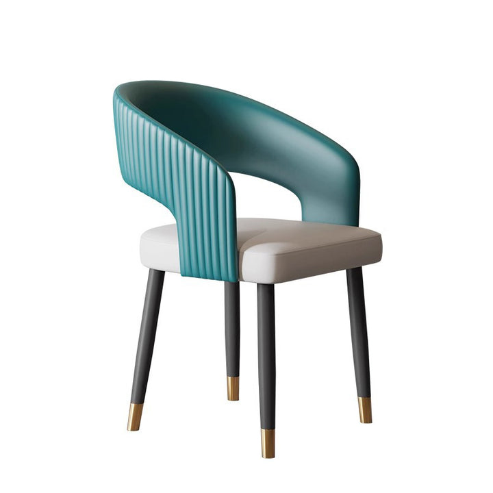 Chaise de salle à manger moderne minimaliste incurvée en cuir PU, bois massif, contreplaqué et fer, sans accoudoirs, avec dossier, pour salle à manger 