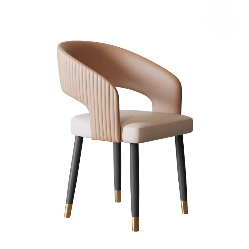 Chaise de salle à manger moderne minimaliste incurvée en cuir PU, bois massif, contreplaqué et fer, sans accoudoirs, avec dossier, pour salle à manger 