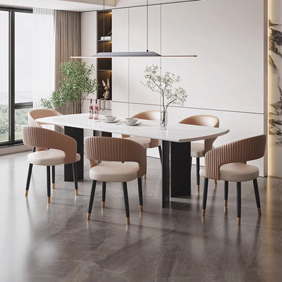 Modern Minimalist Curved PU Leather Solid Wood Plywood Iron Dining Chair Backrest Armless For Dining Room